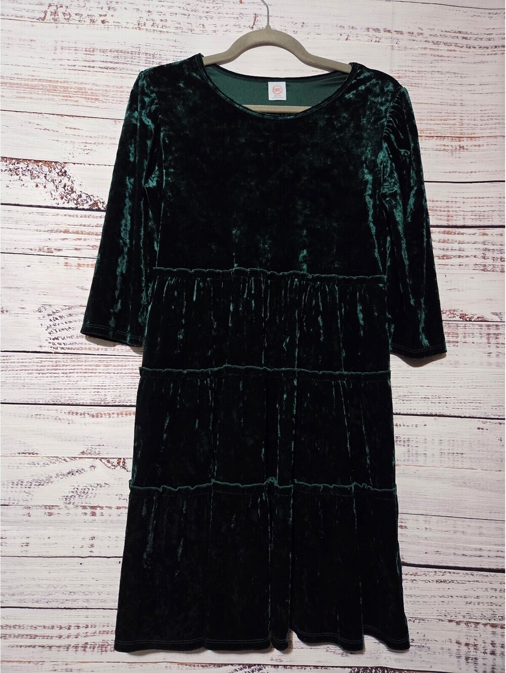 Wonder Nation Girls XXL Green Velvet Tiered Dress Size 18 Long Sleeve
